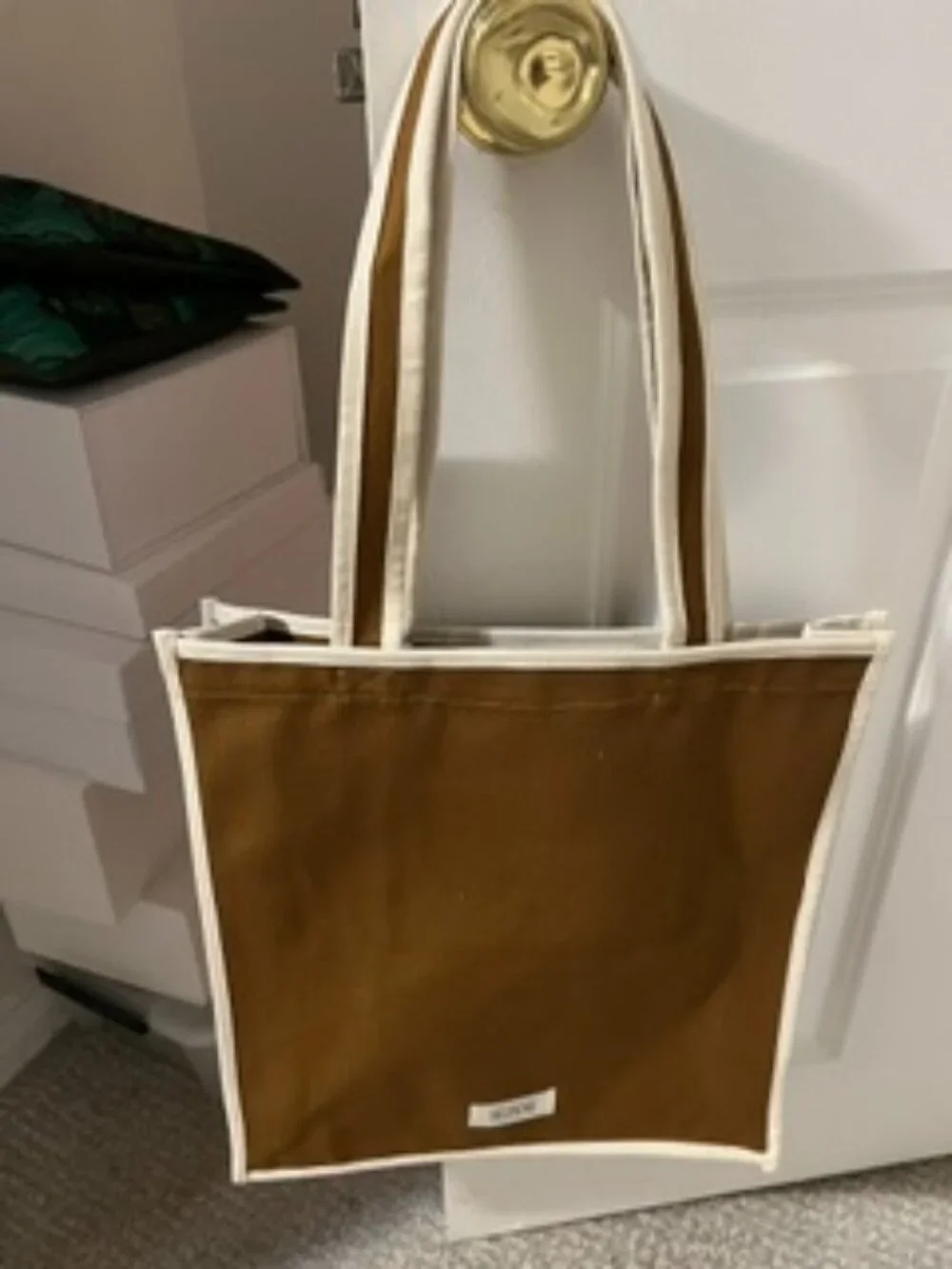 NWOT Sezane New Style Heavyweight Brown/Cream Tote Bag w/ Zipper Compartment